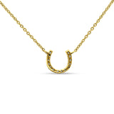 14K Yellow Gold 0.06ct Diamond Horseshoe Necklace 18 inch Long Wholesale
