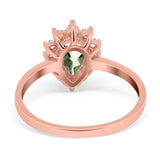 14K Rose Gold 2.00ct Teardrop Pear 9mmx7mm G SI Natural Green Amethyst Diamond Engagement Wedding Ring Size 6.5