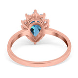 14K Rose Gold 2.00ct Teardrop Pear 9mmx7mm G SI London Blue Topaz Diamond Engagement Wedding Ring Size 6.5