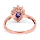 14K Rose Gold 2.00ct Teardrop Pear 9mmx7mm G SI Natural Amethyst Diamond Engagement Wedding Ring Size 6.5