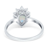 14K White Gold 0.25ct Teardrop Pear 9mmx7mm G SI Natural White Opal Diamond Engagement Wedding Ring Size 6.5