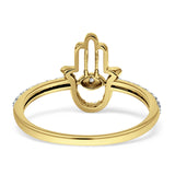 Diamond Hamsa Hand Ring Statement Band 14K Yellow Gold 0.27ct Wholesale