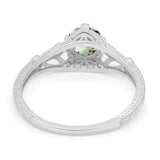 14K White Gold 0.87ct Vintage Design Solitaire Round 6mm G SI Natural Green Amethyst Diamond Engagement Wedding Ring Size 6.5