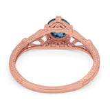 14K Rose Gold 0.87ct Vintage Design Solitaire Round 6mm G SI London Blue Topaz Diamond Engagement Wedding Ring Size 6.5