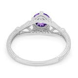 14K White Gold 0.87ct Vintage Design Solitaire Round 6mm G SI Natural Amethyst Diamond Engagement Wedding Ring Size 6.5