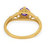 14K Yellow Gold 0.87ct Vintage Design Solitaire Round 6mm G SI Natural Amethyst Diamond Engagement Wedding Ring Size 6.5