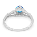 14K White Gold 0.87ct Vintage Design Solitaire Round 6mm G SI Natural Blue Topaz Diamond Engagement Wedding Ring Size 6.5