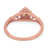 14K Rose Gold 0.87ct Vintage Design Solitaire Round 6mm G SI Natural Morganite Diamond Engagement Wedding Ring Size 6.5