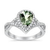 14K White Gold 1.56ct Teardrop Pear Infinity 11mm G SI Natural Green Amethyst Diamond Engagement Wedding Ring Size 6.5