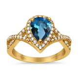 14K Yellow Gold 1.56ct Teardrop Pear Infinity 11mm G SI London Blue Topaz Diamond Engagement Wedding Ring Size 6.5