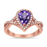 14K Rose Gold 1.56ct Teardrop Pear Infinity 11mm G SI Natural Amethyst Diamond Engagement Wedding Ring Size 6.5