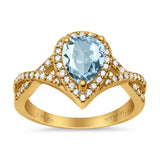 14K Yellow Gold 1.56ct Teardrop Pear Infinity 11mm G SI Natural Aquamarine Diamond Engagement Wedding Ring Size 6.5