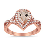 14K Rose Gold 1.56ct Teardrop Pear Infinity 11mm G SI Natural Morganite Diamond Engagement Wedding Ring Size 6.5