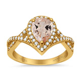 14K Yellow Gold 1.56ct Teardrop Pear Infinity 11mm G SI Natural Morganite Diamond Engagement Wedding Ring Size 6.5