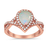 14K Rose Gold 0.31ct Teardrop Pear Infinity 11mm G SI Natural White Opal Diamond Engagement Wedding Ring Size 6.5