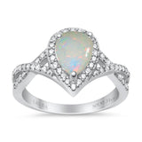 14K White Gold 0.31ct Teardrop Pear Infinity 11mm G SI Natural White Opal Diamond Engagement Wedding Ring Size 6.5