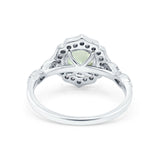 14K White Gold 1.42ct Art Deco Round 7mm G SI Natural Green Amethyst Diamond Engagement Wedding Ring Size 6.5