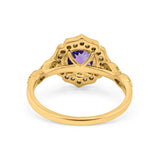 14K Yellow Gold 1.42ct Art Deco Round 7mm G SI Natural Amethyst Diamond Engagement Wedding Ring Size 6.5