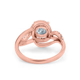 14K Rose Gold 1.49ct Art Deco Round 7mm G SI Natural Aquamarine Diamond Engagement Wedding Ring Size 6.5