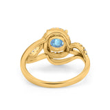 14K Yellow Gold 1.49ct Art Deco Round 7mm G SI Natural Blue Topaz Diamond Engagement Wedding Ring Size 6.5