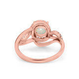 14K Rose Gold 0.21ct Art Deco Round 7mm G SI Natural White Opal Diamond Engagement Wedding Ring Size 6.5