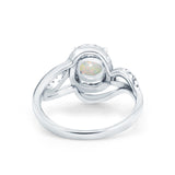 14K White Gold 0.21ct Art Deco Round 7mm G SI Natural White Opal Diamond Engagement Wedding Ring Size 6.5