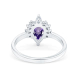 14K White Gold 1.5ct Teardrop Art Deco Pear 9mmx6mm G SI Natural Amethyst Diamond Engagement Wedding Ring Size 6.5