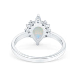 14K White Gold 0.17ct Teardrop Art Deco Pear 9mmx6mm G SI Natural White Opal Diamond Engagement Wedding Ring Size 6.5