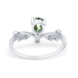 14K White Gold Pear Natural Green Amethyst 0.77ct G SI Diamond Engagement Ring Size 6.5