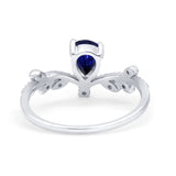 14K White Gold Pear Nano Blue Sapphire 0.77ct G SI Diamond Engagement Ring Size 6.5