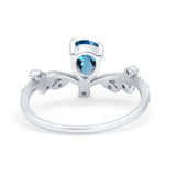 14K White Gold Pear London Blue Topaz 0.77ct G SI Diamond Engagement Ring Size 6.5