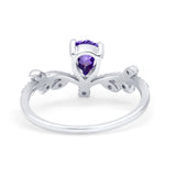 14K White Gold Pear Natural Amethyst 0.77ct G SI Diamond Engagement Ring Size 6.5