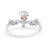 14K White Gold Pear Natural Morganite 0.77ct G SI Diamond Engagement Ring Size 6.5