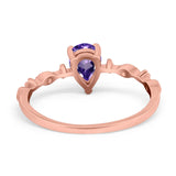 14K Rose Gold 0.73ct Teardrop Pear 7mmx5mm G SI Natural Amethyst Diamond Engagement Wedding Ring Size 6.5