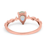 14K Rose Gold 0.02ct Teardrop Pear 7mmx5mm G SI Natural White Opal Diamond Engagement Wedding Ring Size 6.5