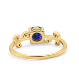 14K Yellow Gold 0.87ct Round Nano Blue Sapphire G SI Diamond Engagement Ring Size 6.5