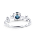 14K White Gold 0.87ct Round London Blue Topaz G SI Diamond Engagement Ring Size 6.5