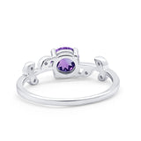 14K White Gold 0.87ct Round Natural Amethyst G SI Diamond Engagement Ring Size 6.5