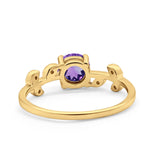 14K Yellow Gold 0.87ct Round Natural Amethyst G SI Diamond Engagement Ring Size 6.5