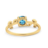 14K Yellow Gold 0.87ct Round Natural Swiss Blue Topaz G SI Diamond Engagement Ring Size 6.5