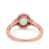14K Rose Gold 0.47ct Oval Natural White Opal G SI Diamond Engagement Ring Size 6.5