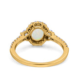 14K Yellow Gold 0.47ct Oval Natural White Opal G SI Diamond Engagement Ring Size 6.5