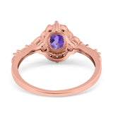 14K Rose Gold Oval Natural Amethyst 0.95ct G SI Diamond Engagement Ring Size 6.5