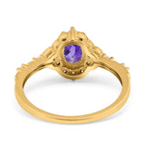 14K Yellow Gold Oval Natural Amethyst 0.95ct G SI Diamond Engagement Ring Size 6.5