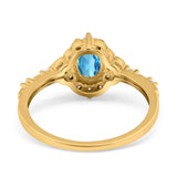 14K Yellow Gold Oval Natural Swiss Blue Topaz 0.95ct G SI Diamond Engagement Ring Size 6.5