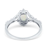 14K White Gold Oval Natural White Opal 0.19ct G SI Diamond Engagement Ring Size 6.5