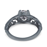 14K Black Gold Round Art Deco Filigree GIA Certified 6.5mm D VS1 1.01ct Lab Grown CVD Diamond Engagement Wedding Ring Size 6.5