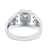 14K White Gold 0.69ct Round Art Deco 5mm G SI Natural Green Amethyst Diamond Engagement Wedding Ring Size 6.5