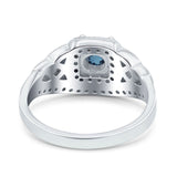 14K White Gold 0.69ct Round Art Deco 5mm G SI London Blue Topaz Diamond Engagement Wedding Ring Size 6.5