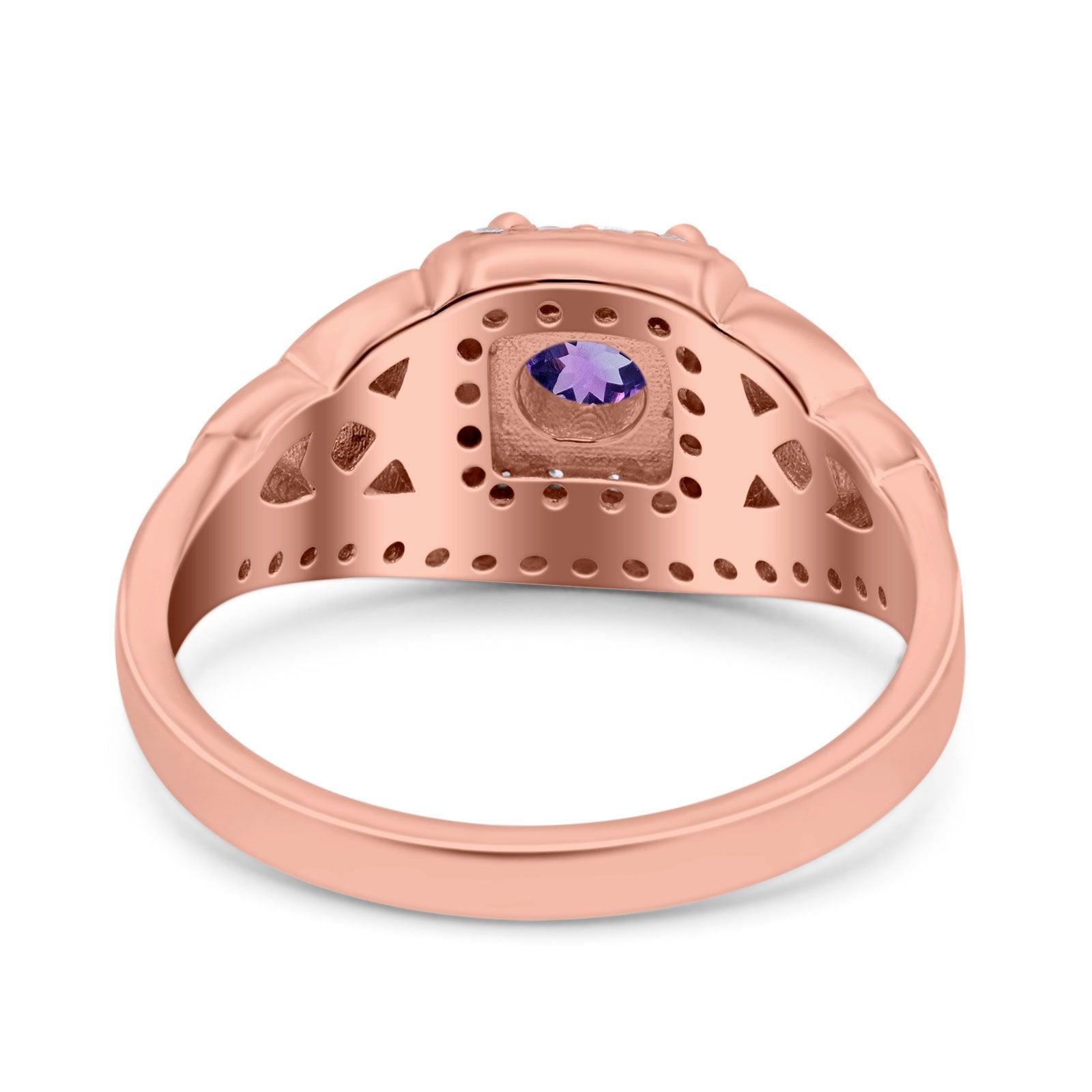 14K Rose Gold 0.69ct Round Art Deco 5mm G SI Natural Amethyst Diamond Engagement Wedding Ring Size 6.5